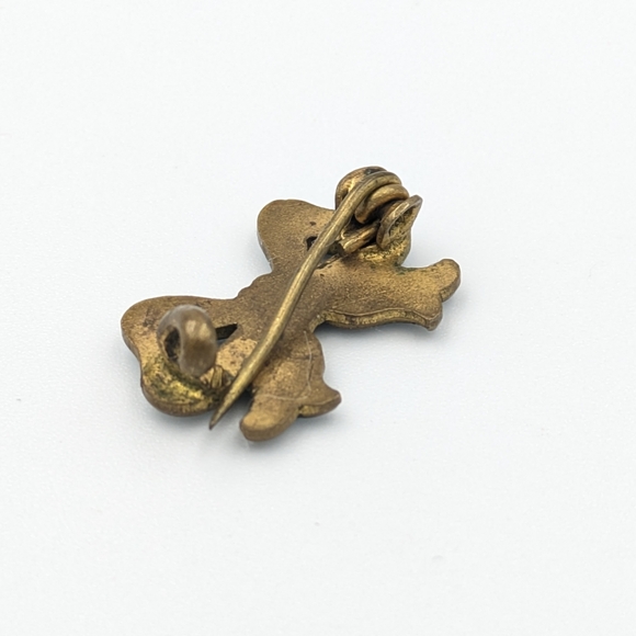 Antique Victorian or Edwardian Tiny White Enamel Bow Brooch Pin - Picture 3 of 4